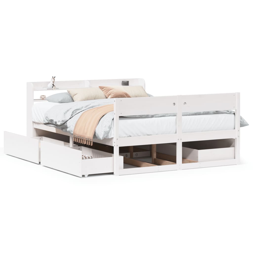 vidaXL Bed Frame without Mattress White 135x190 cm Solid Wood Pine 2