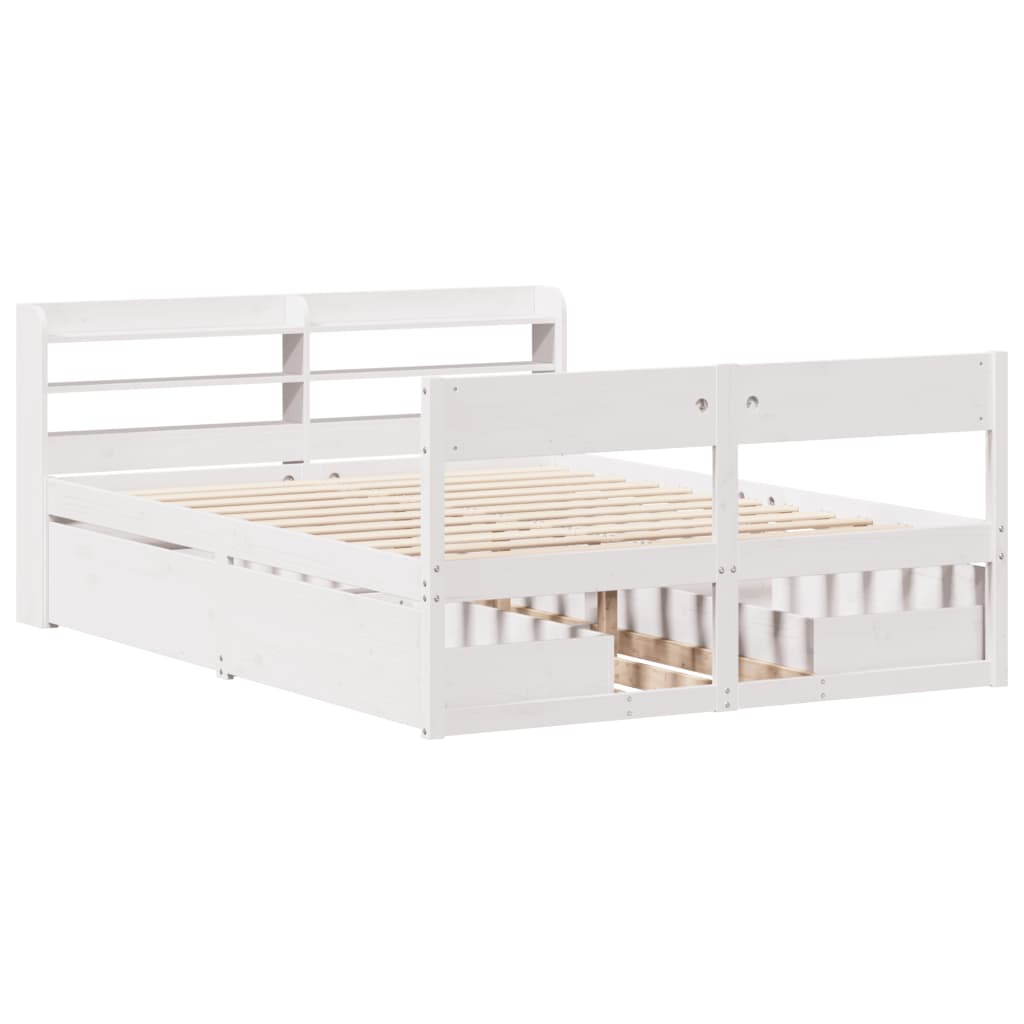 vidaXL Bed Frame without Mattress White 135x190 cm Solid Wood Pine 3