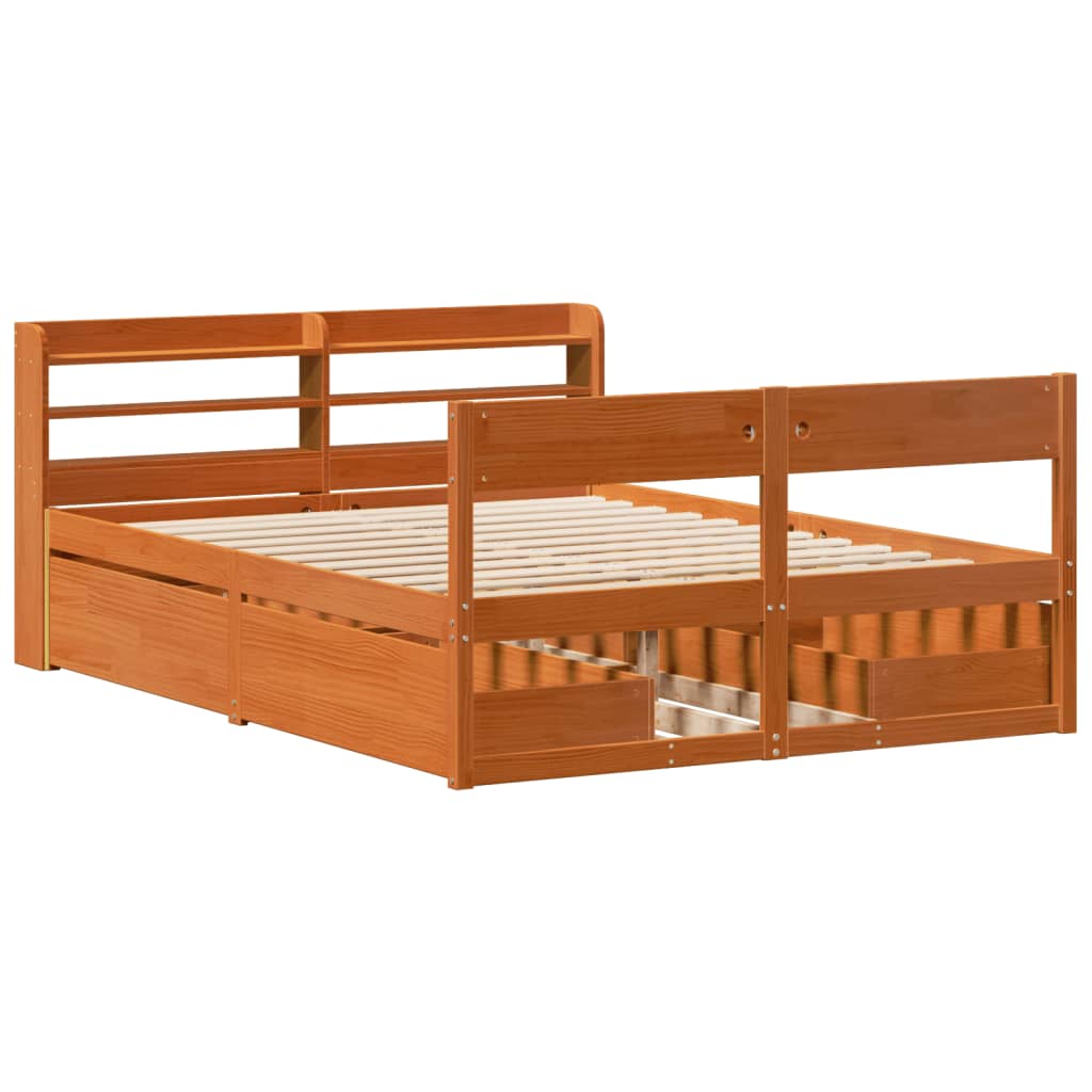 vidaXL Bed Frame without Mattress Wax Brown 135x190 cm Solid Wood Pine 3