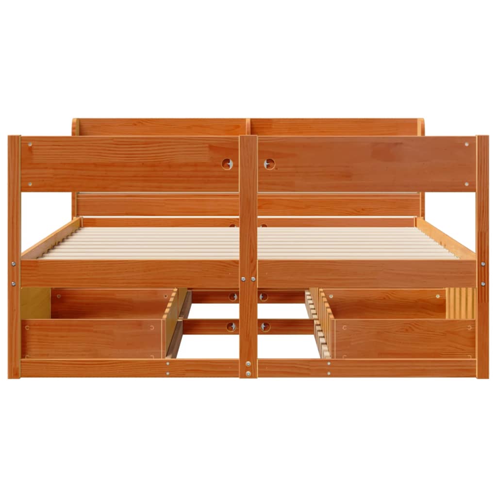 vidaXL Bed Frame without Mattress Wax Brown 135x190 cm Solid Wood Pine 4