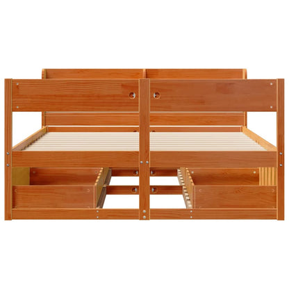 vidaXL Bed Frame without Mattress Wax Brown 135x190 cm Solid Wood Pine 4