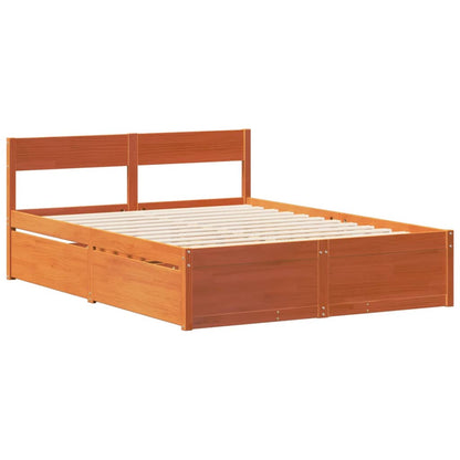 vidaXL Bed Frame without Mattress Wax Brown 135x190 cm Solid Wood Pine 5