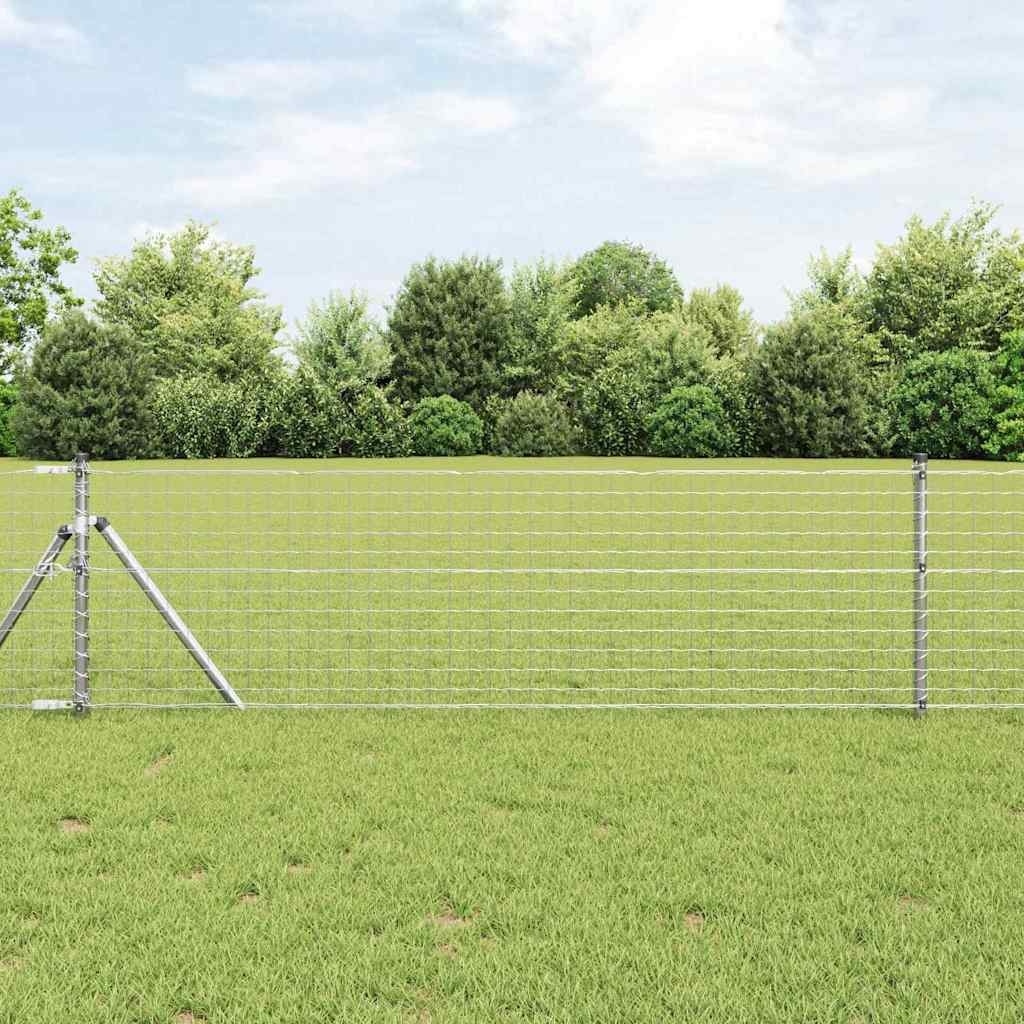 vidaXL Embedded Fence Post Silver Powder-Coated Steel Galvanised Steel 52 pcs