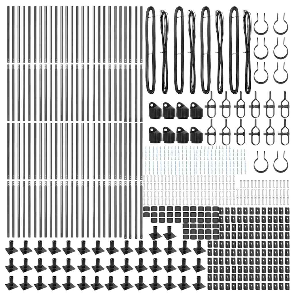 vidaXL Fence Post with Concrete Base 52 pcs Grey Powder-Coated Steel 6