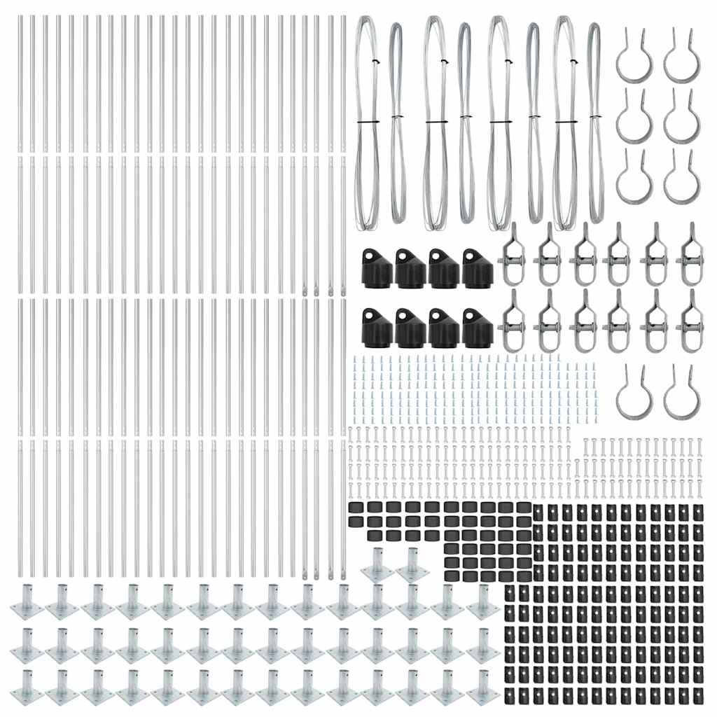 vidaXL Fence Post with Concrete Base 52 pcs Silver Powder-Coated Steel 6