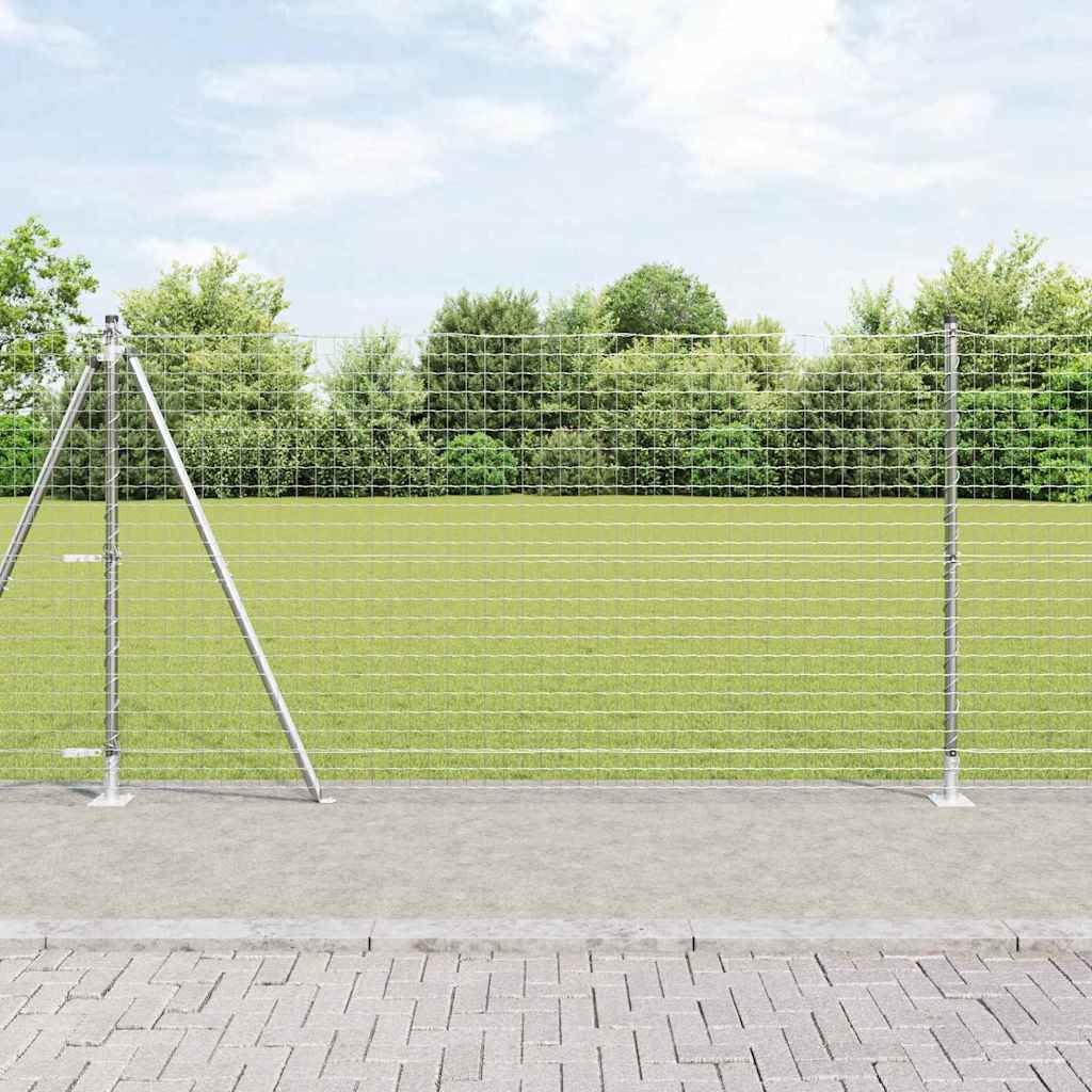 vidaXL Fence Post with Concrete Base 52 pcs Silver Powder-Coated Steel 1