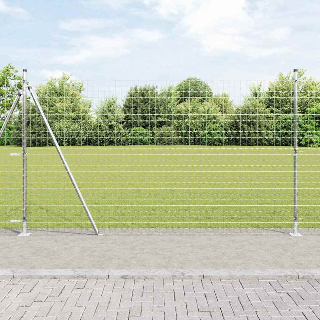 vidaXL Fence Post with Concrete Base 52 pcs Silver Powder-Coated Steel 1