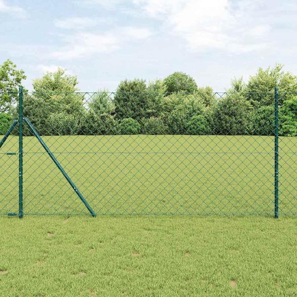 Chainlink Fence 25 x 0.4 m PVC-Coated Steel mesh Size 60 x 60 mm mesh Ground Fix Green 1.4 m