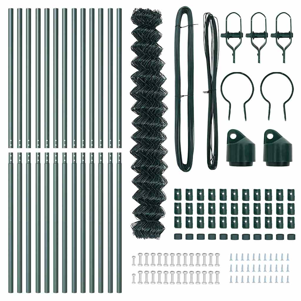 vidaXL Chainlink Fence Ground Fix 25 x 1.6 m PVC-Coated Steel Green 6