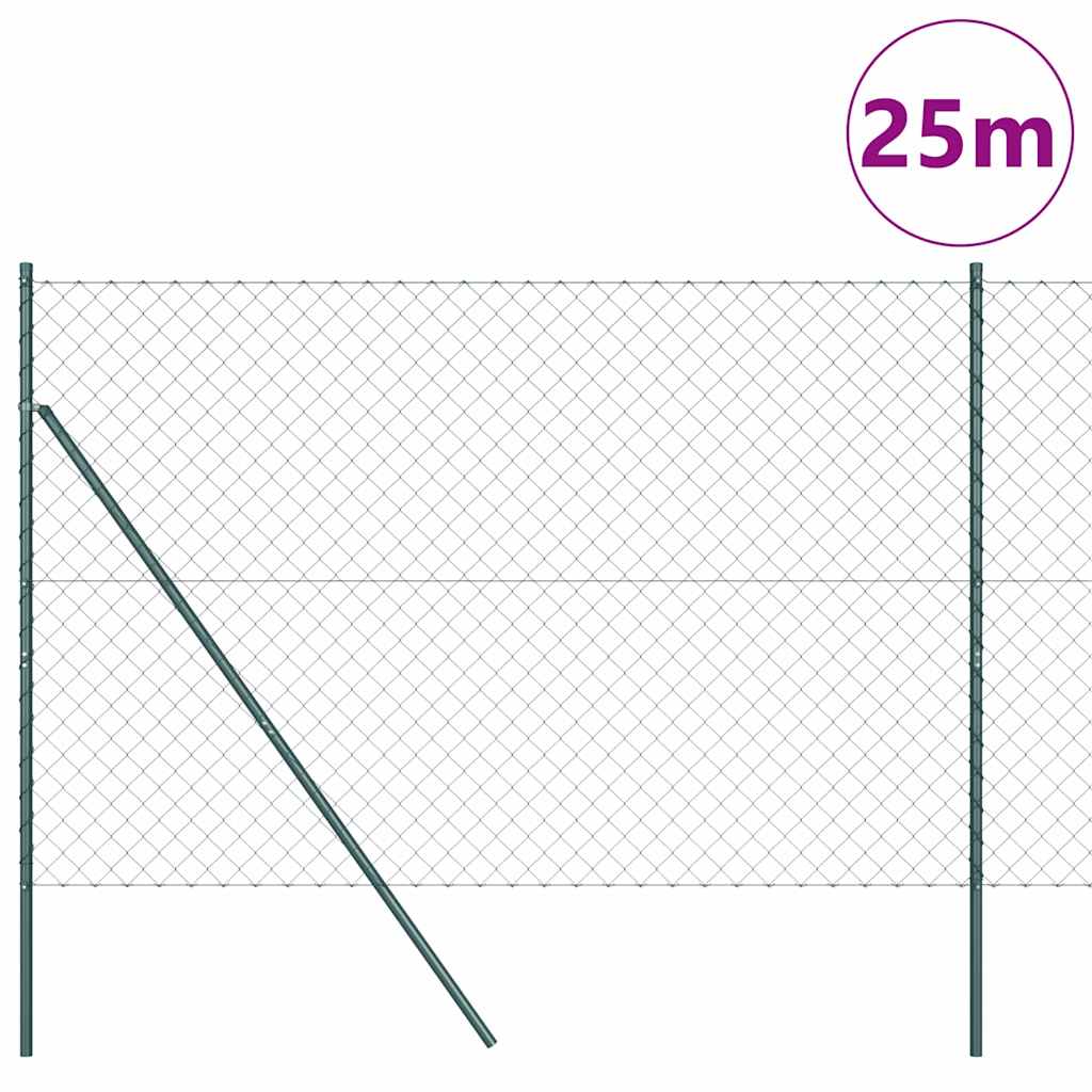 vidaXL Chainlink Fence Ground Fix 25 x 1.6 m PVC-Coated Steel Green 3