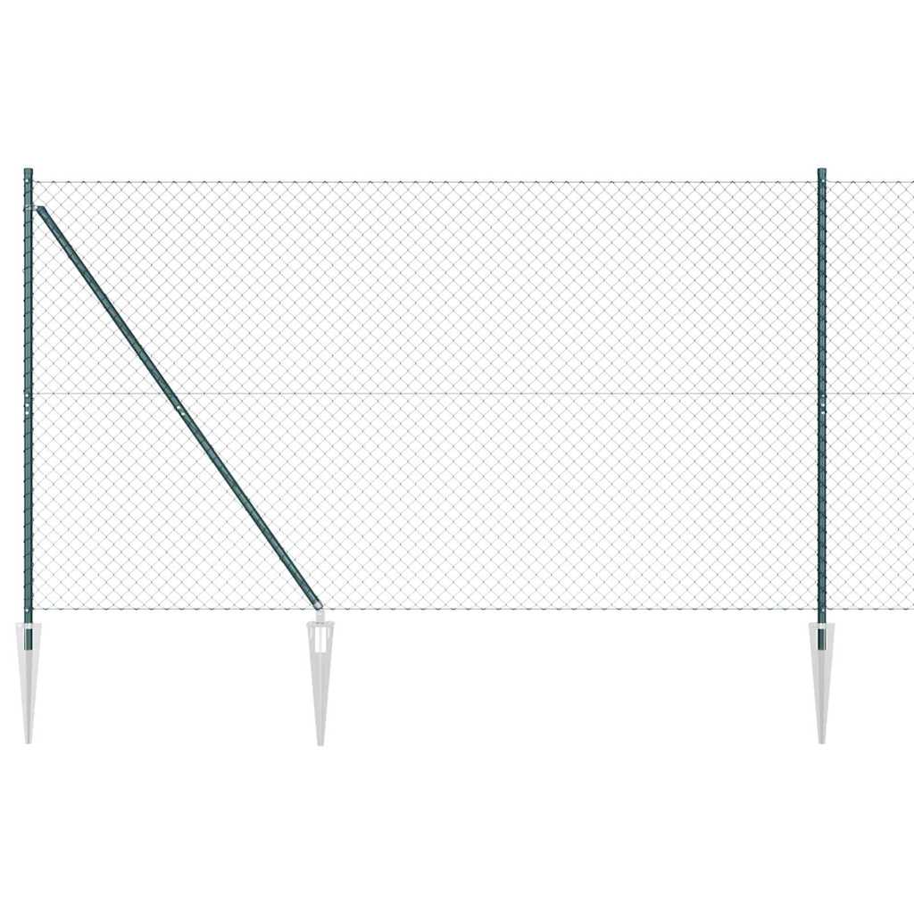 vidaXL Chainlink Fence with Spikes 25 x 1.6 m PVC-Coated Steel Green 2