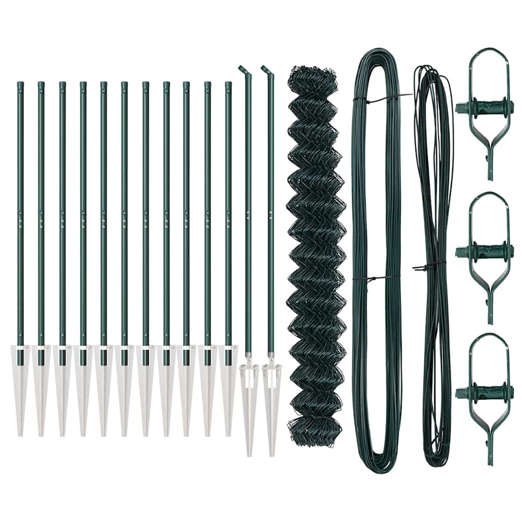 vidaXL Chainlink Fence with Spikes 25 x 1.6 m PVC-Coated Steel Green 5