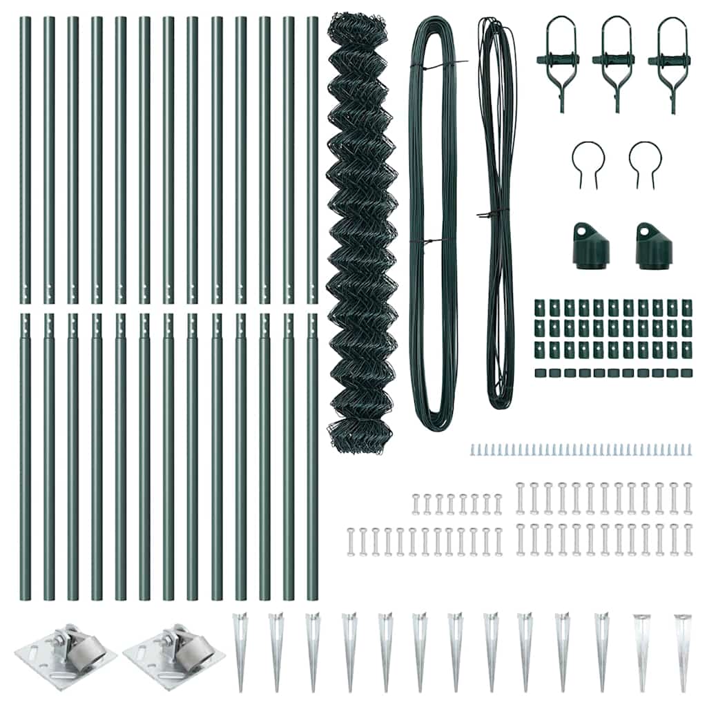 vidaXL Chainlink Fence with Spikes 25 x 1.6 m PVC-Coated Steel Green 6