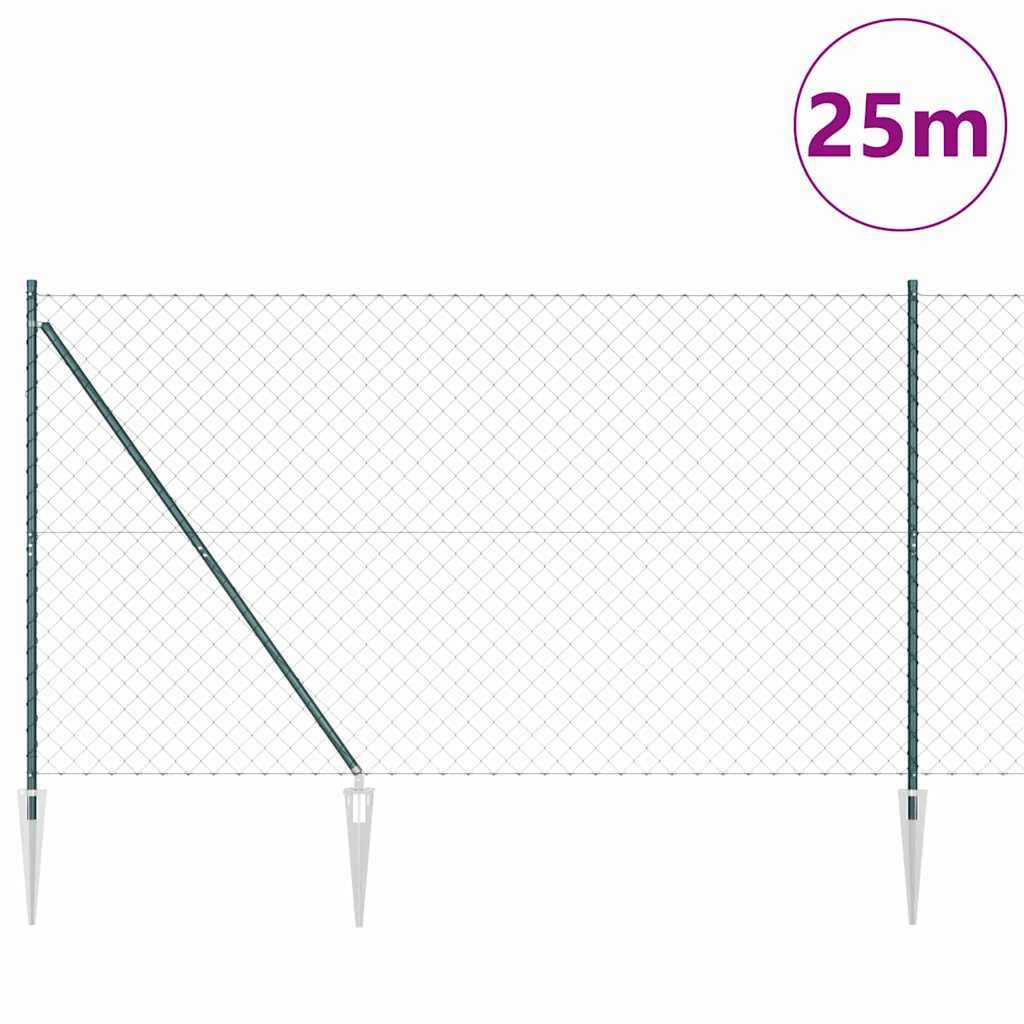 vidaXL Chainlink Fence with Spikes 25 x 1.6 m PVC-Coated Steel Green 3