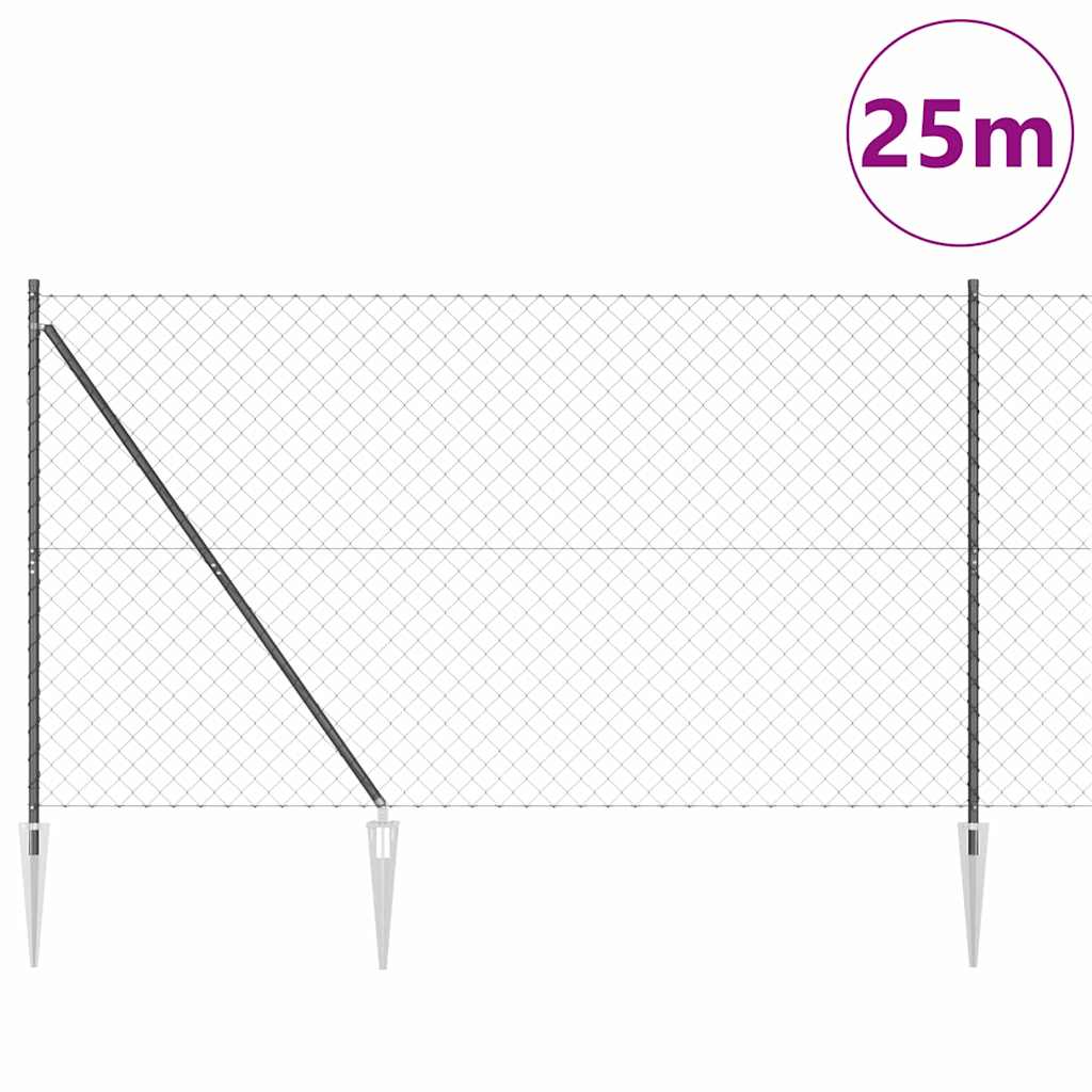 vidaXL Chainlink Fence with Spikes 25 x 1.6 m PVC-Coated Steel Grey 2