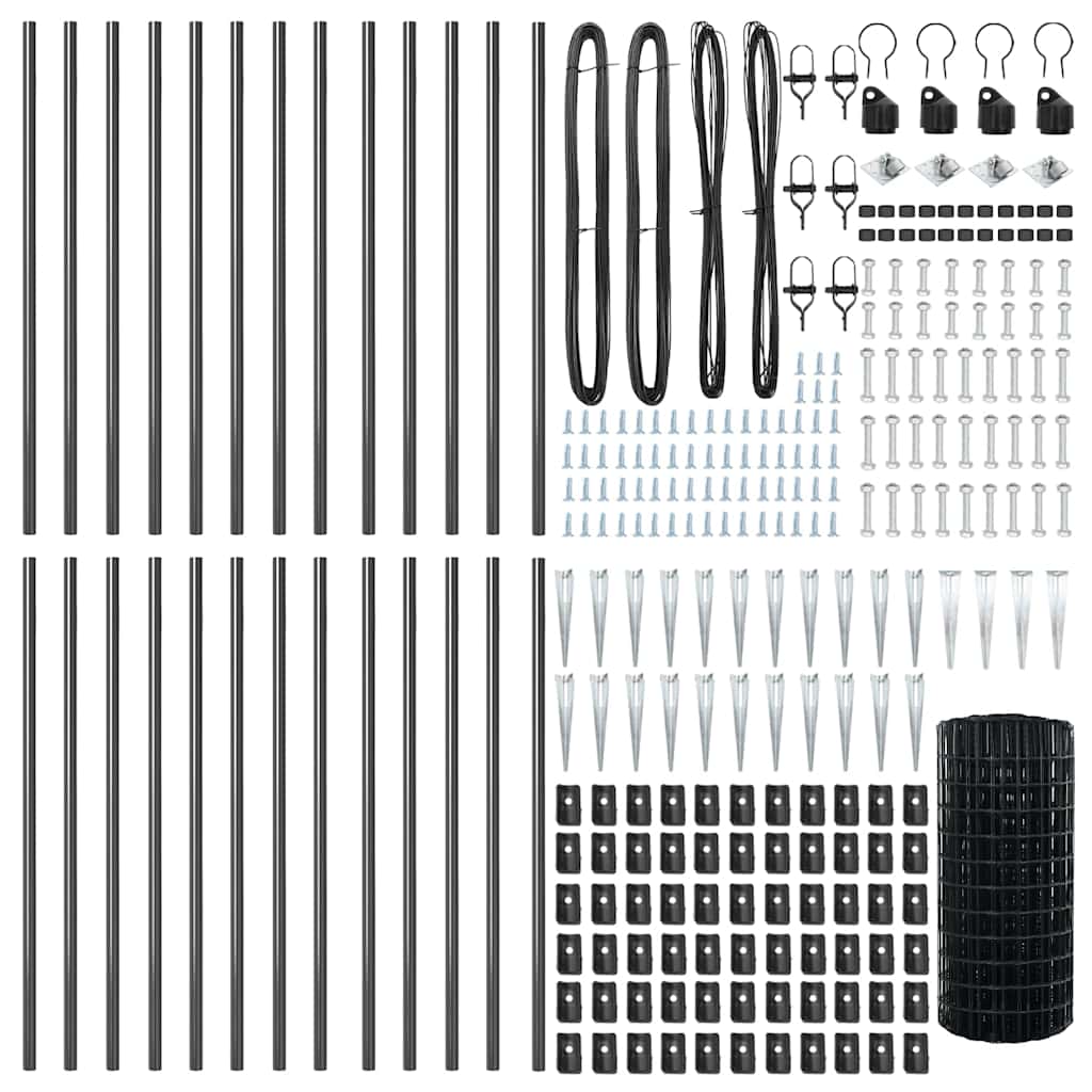 vidaXL Euro Fence with Spikes 50 x 0.6 m PVC-Coated Steel Grey Mesh 6