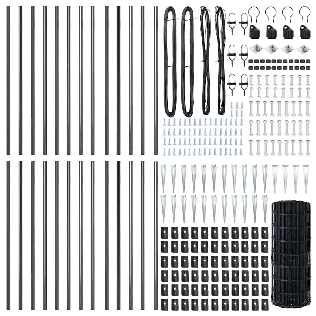 vidaXL Euro Fence with Spikes 50 x 0.6 m PVC-Coated Steel Grey Mesh 6