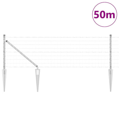 Euro Fence with Spikes 50 x 0.4 m Silver Mesh Spike anchor fix Galvanised steel Length 50 m 76 x 64 mm mesh