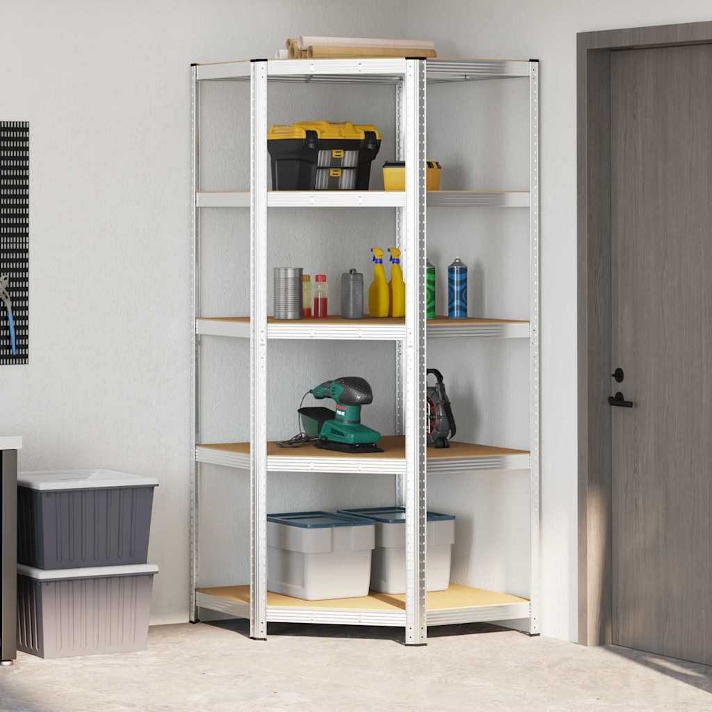 5-Layer Storage Shelf Steel&Engineered Wood Silver 50/90 x 50/90 x 198 cm