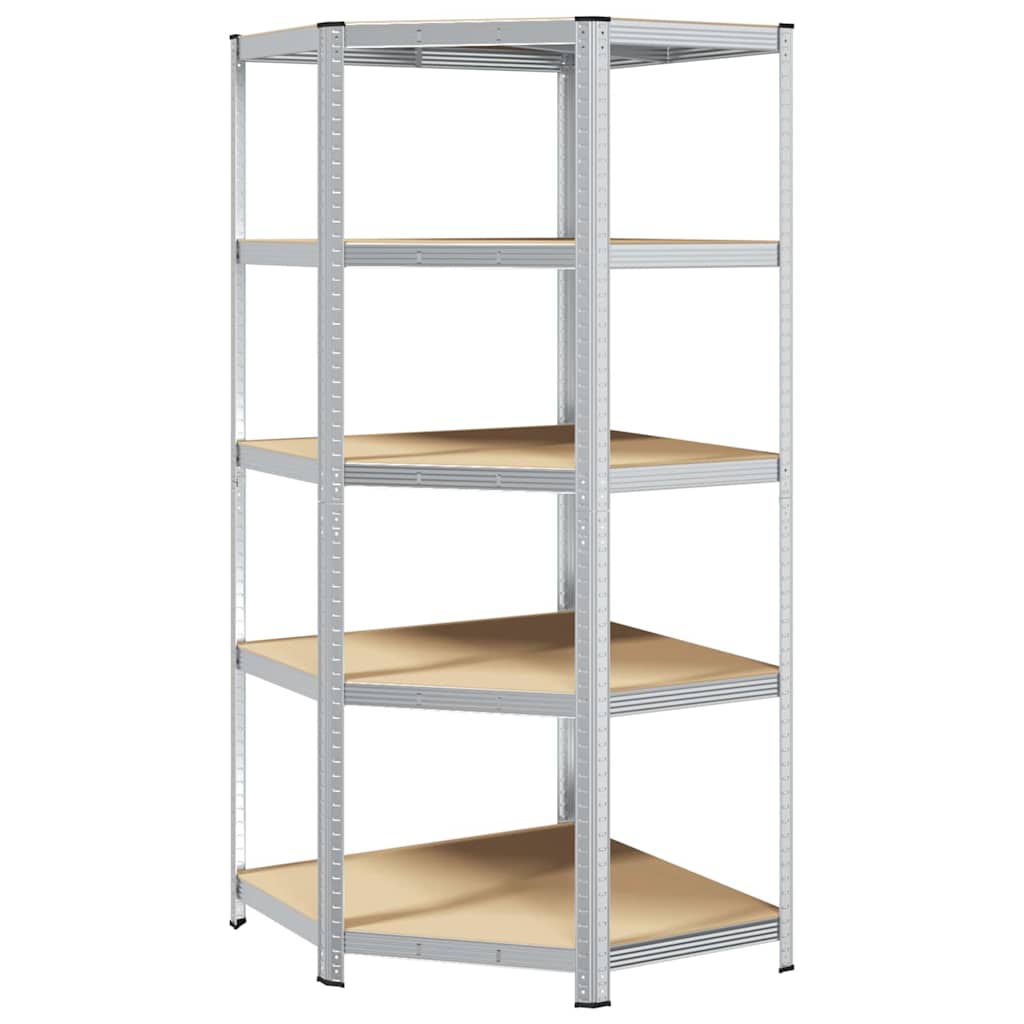5-Layer Storage Shelf Steel&Engineered Wood Silver 50/90 x 50/90 x 198 cm