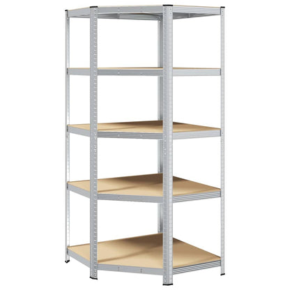 5-Layer Storage Shelf Steel&Engineered Wood Silver 50/90 x 50/90 x 198 cm