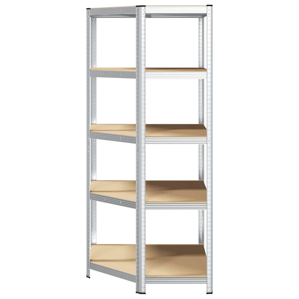 5-Layer Storage Shelf Steel&Engineered Wood Silver 50/90 x 50/90 x 198 cm