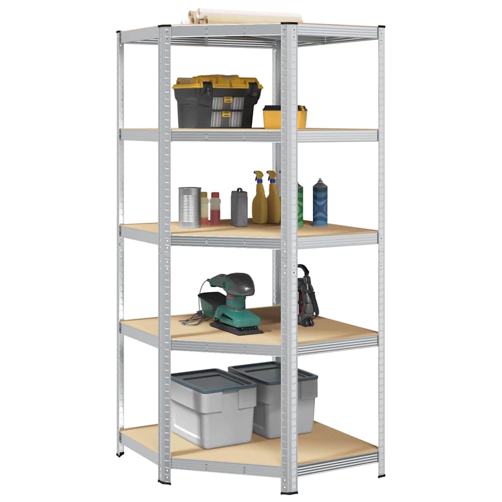 5-Layer Storage Shelf Steel&Engineered Wood Silver 50/90 x 50/90 x 198 cm