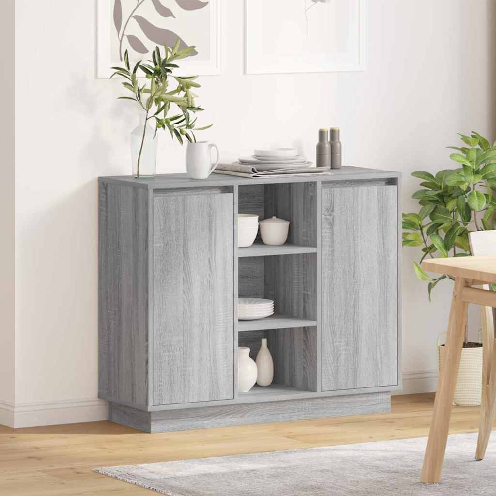 LED Sideboard 90 x 32 x 75 cm Engineered Wood Grey sonoma