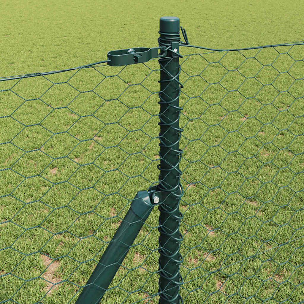 vidaXL Hexagonal Fence Ground Fix 50 x 1.4 m PVC-Coated Steel Green 4