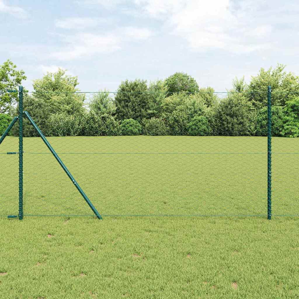 vidaXL Hexagonal Fence Ground Fix 50 x 1.4 m PVC-Coated Steel Green 1