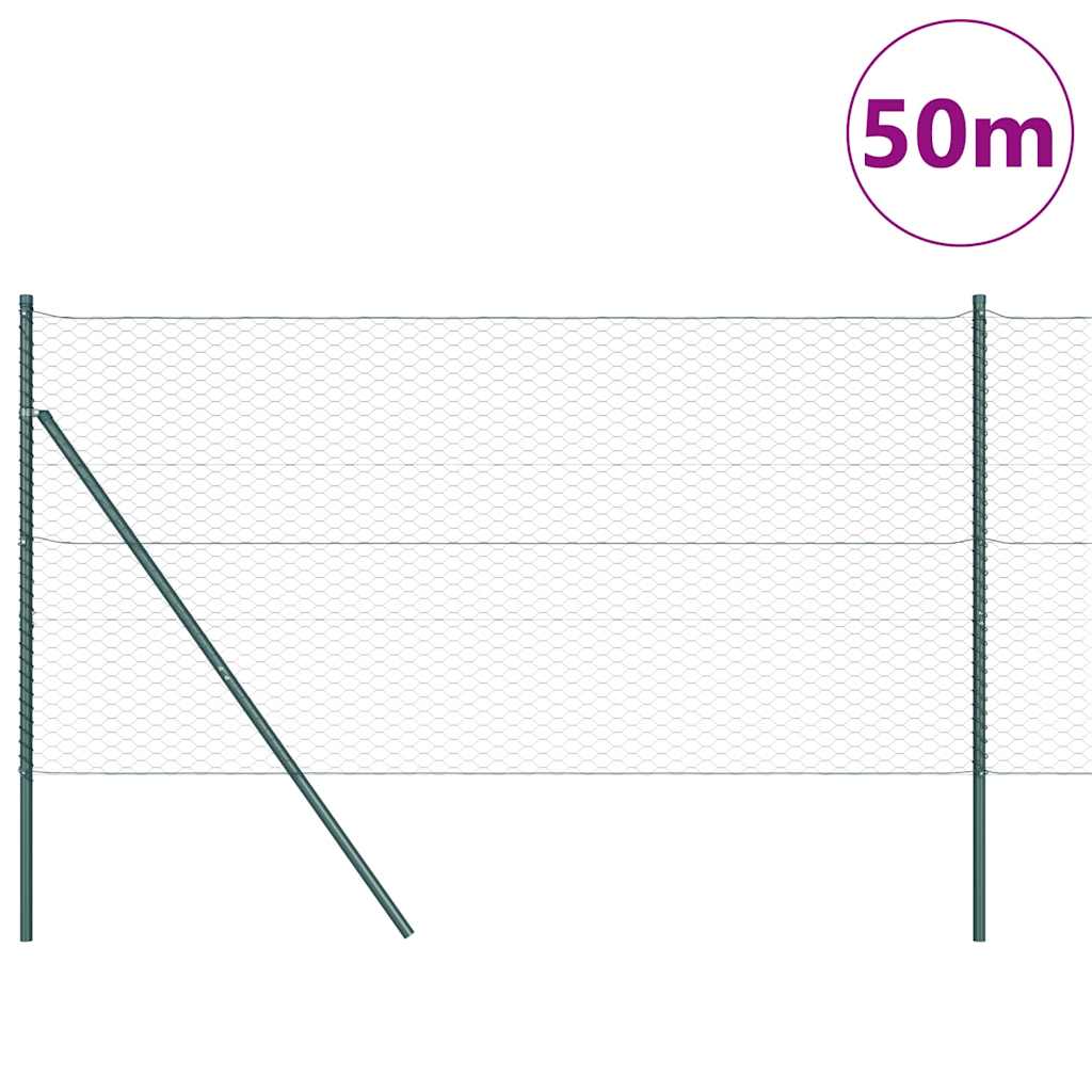 vidaXL Hexagonal Fence Ground Fix 50 x 1.4 m PVC-Coated Steel Green 3