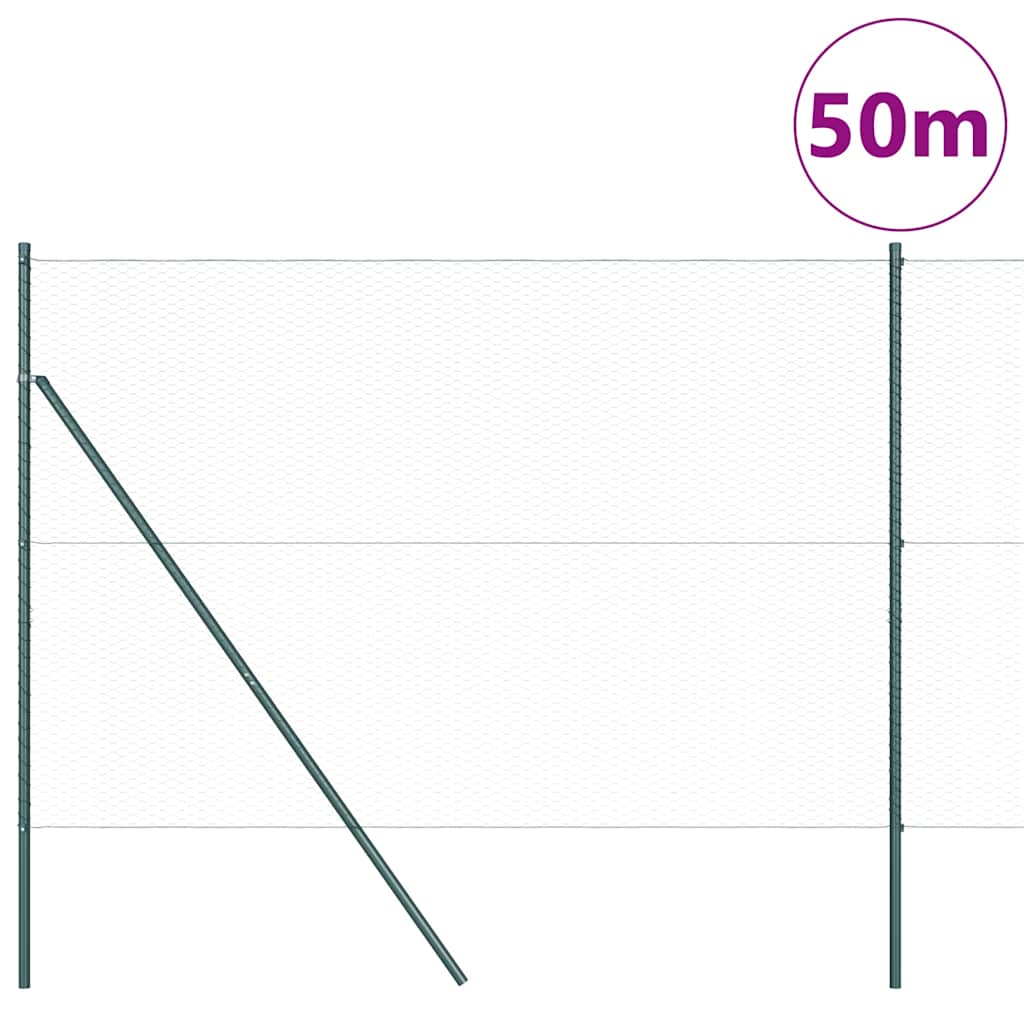 vidaXL Hexagonal Fence Ground Fix 50 x 1.5 m PVC-Coated Steel Green 3