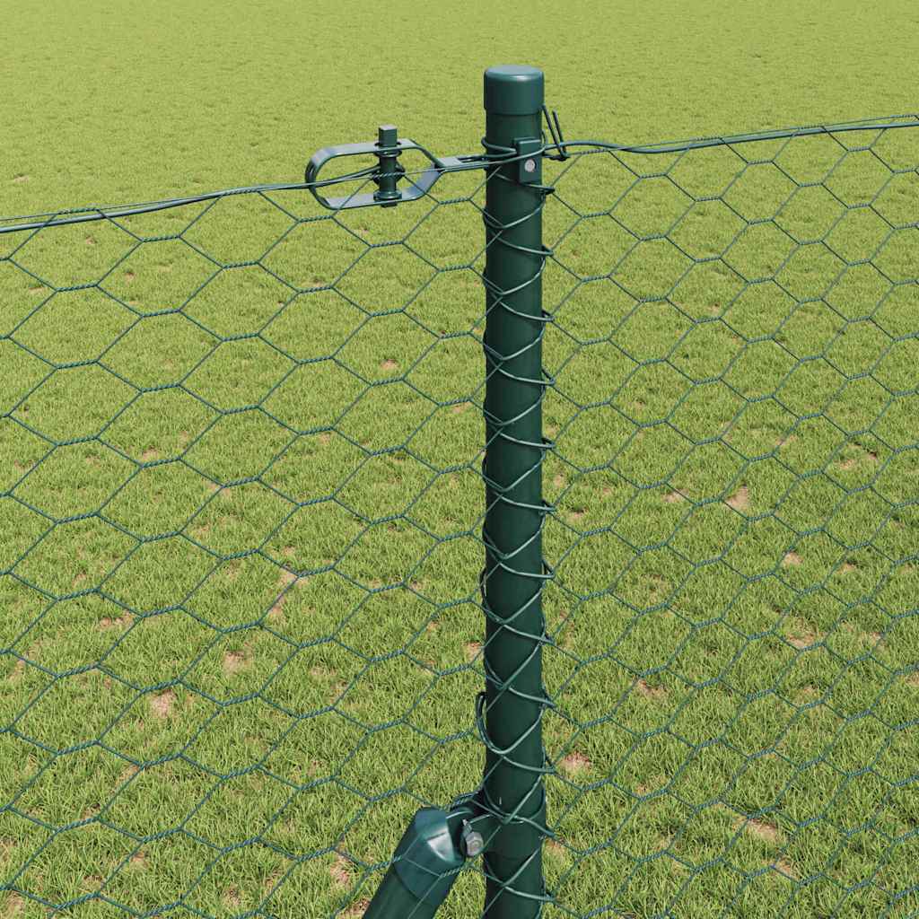 vidaXL Hexagonal Fence Ground Fix 50 x 1.5 m PVC-Coated Steel Green 4