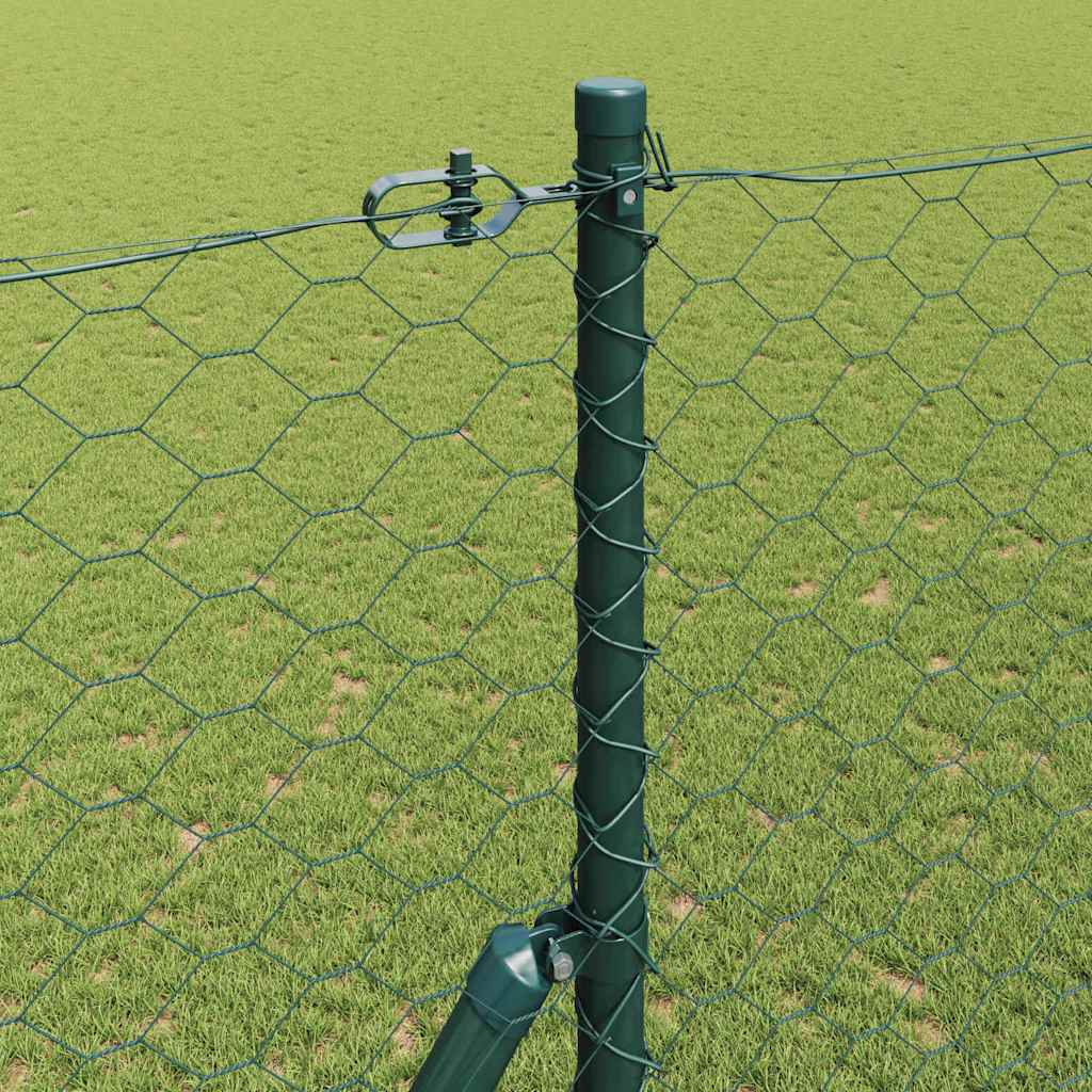 vidaXL Hexagonal Fence Ground Fix 50 x 1.6 m PVC-Coated Steel Green 4