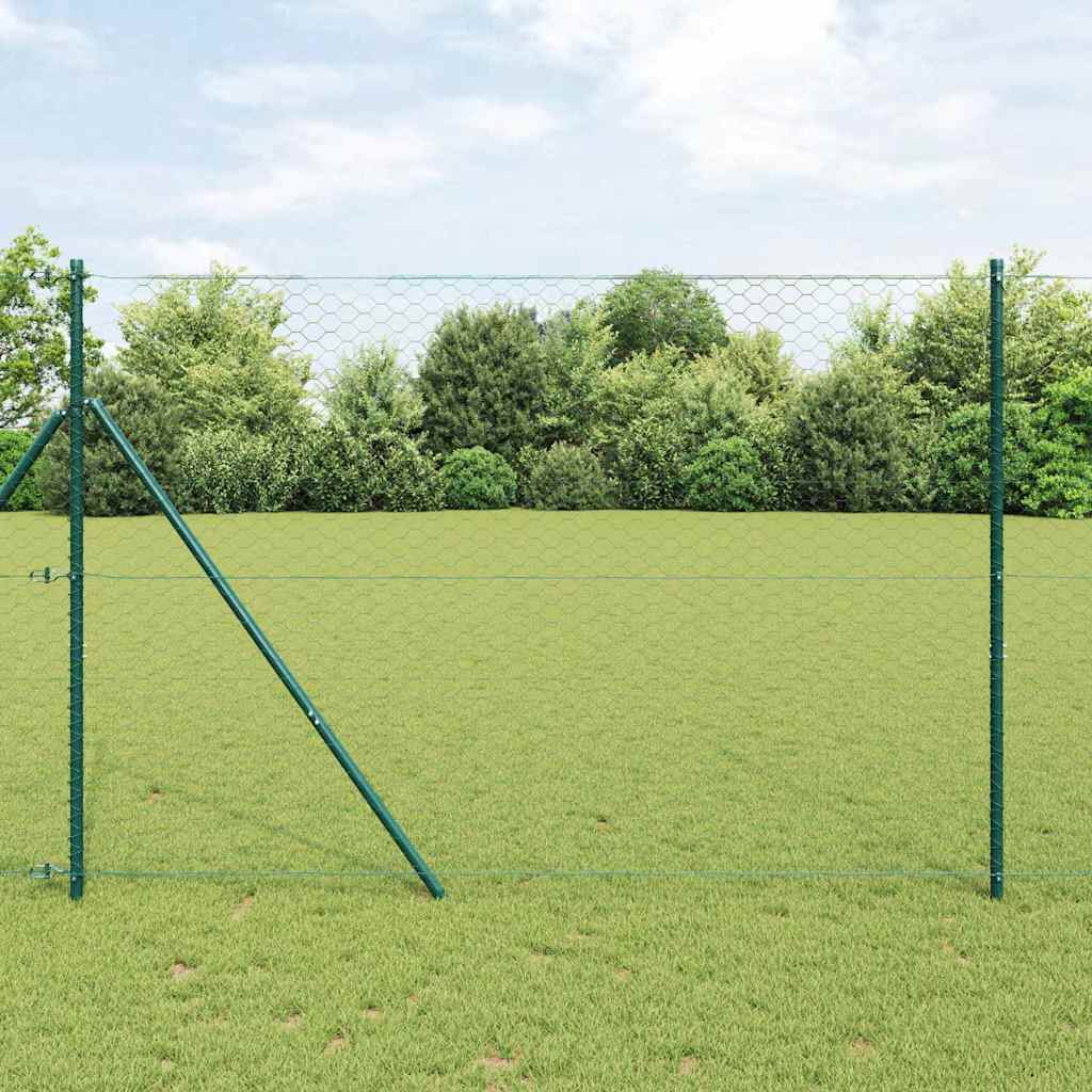 vidaXL Hexagonal Fence Ground Fix 50 x 1.6 m PVC-Coated Steel Green 1