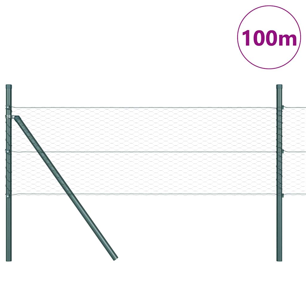 Hexagonal Fence Ground Fix 100 x 1 m PVC-Coated Steel Length 100 m Green Mesh size 25 mm mesh 0.8 m