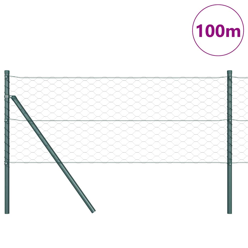 vidaXL Hexagonal Fence Ground Fix 100 x 0.8 m PVC-Coated Steel Green 3