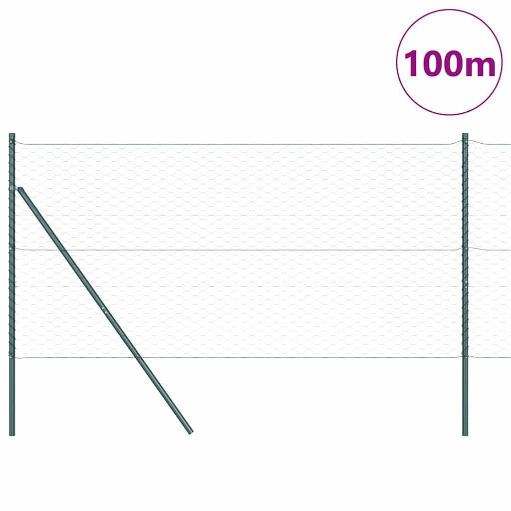 Hexagonal Fence Ground Fix 100 x 1 m PVC-Coated Steel Length 100 m Green Mesh size 50 mm mesh 1 m