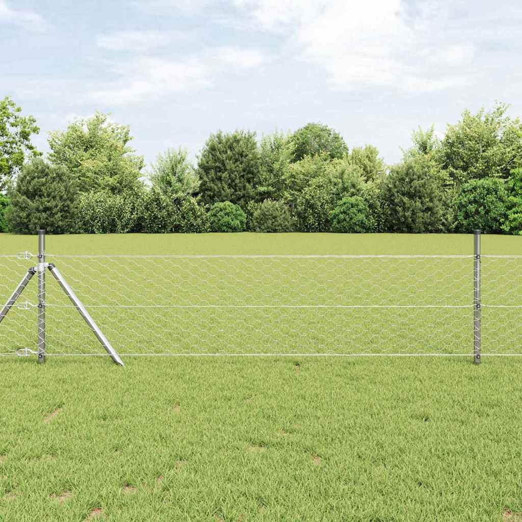 vidaXL Hexagonal Fence Ground Fix 100 x 0.8 m Galvanised Steel Silver 1