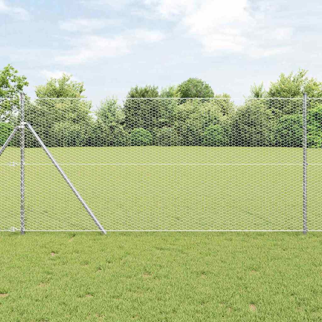 vidaXL Hexagonal Fence Ground Fix 100 x 1 m Galvanised Steel Silver 1
