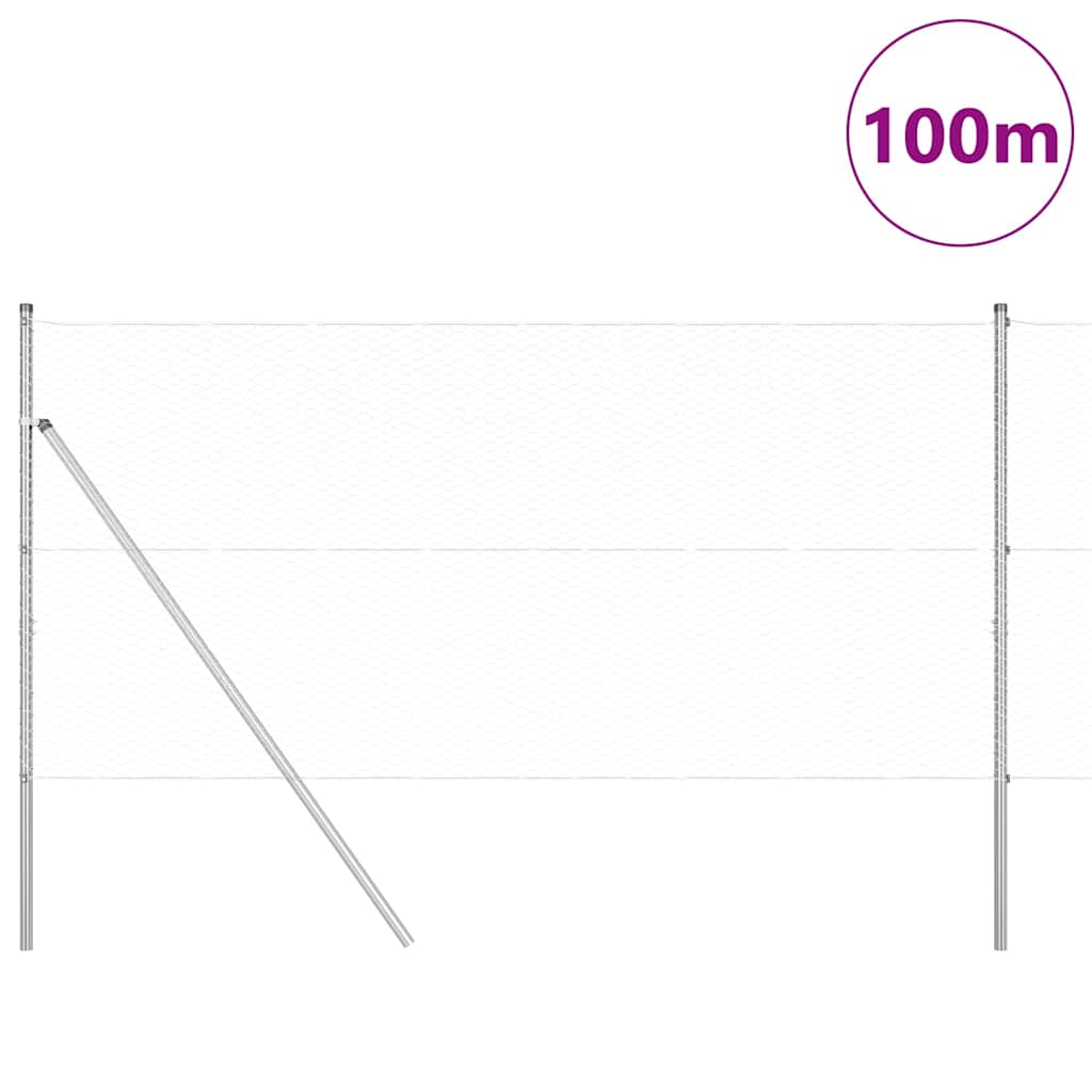 vidaXL Hexagonal Fence Ground Fix 100 x 1 m Galvanised Steel Silver 3