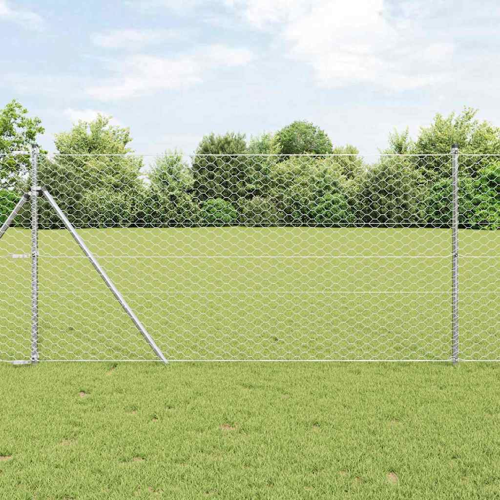 vidaXL Hexagonal Fence Ground Fix 100 x 1.4 m Galvanised Steel Silver 1