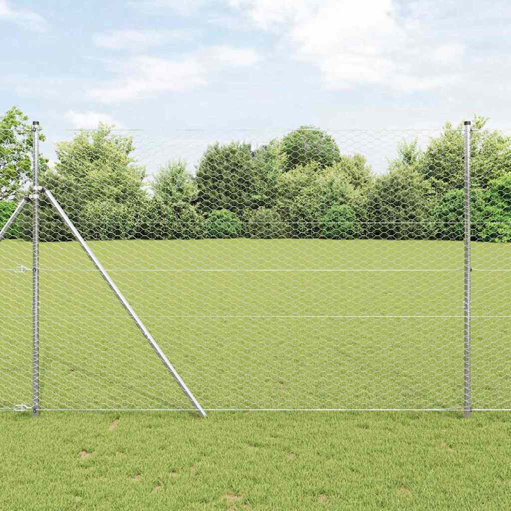 vidaXL Hexagonal Fence Ground Fix 100 x 1 m Silver Galvanised Steel mesh Size 36 mm mesh