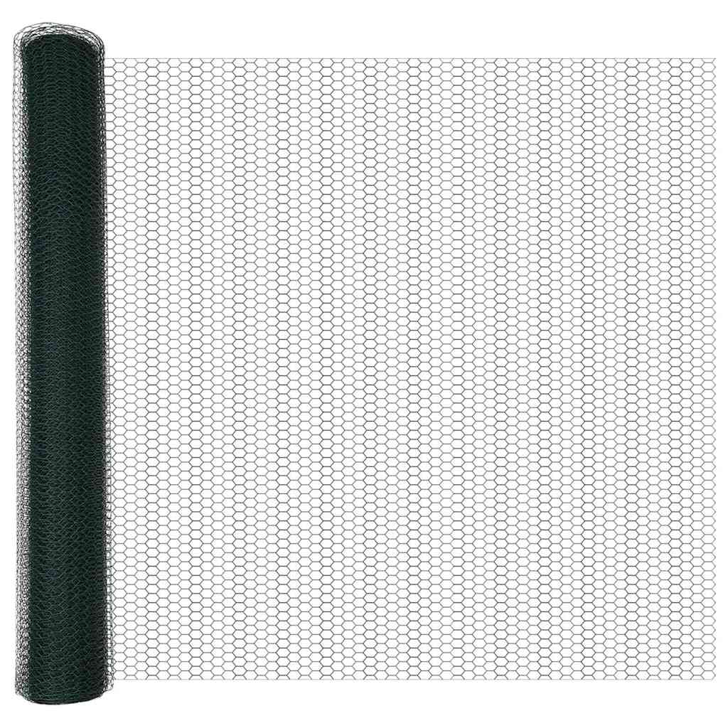 vidaXL Hexagonal Fence with Post 50 x 1 m PVC-Coated Steel Green Mesh 6