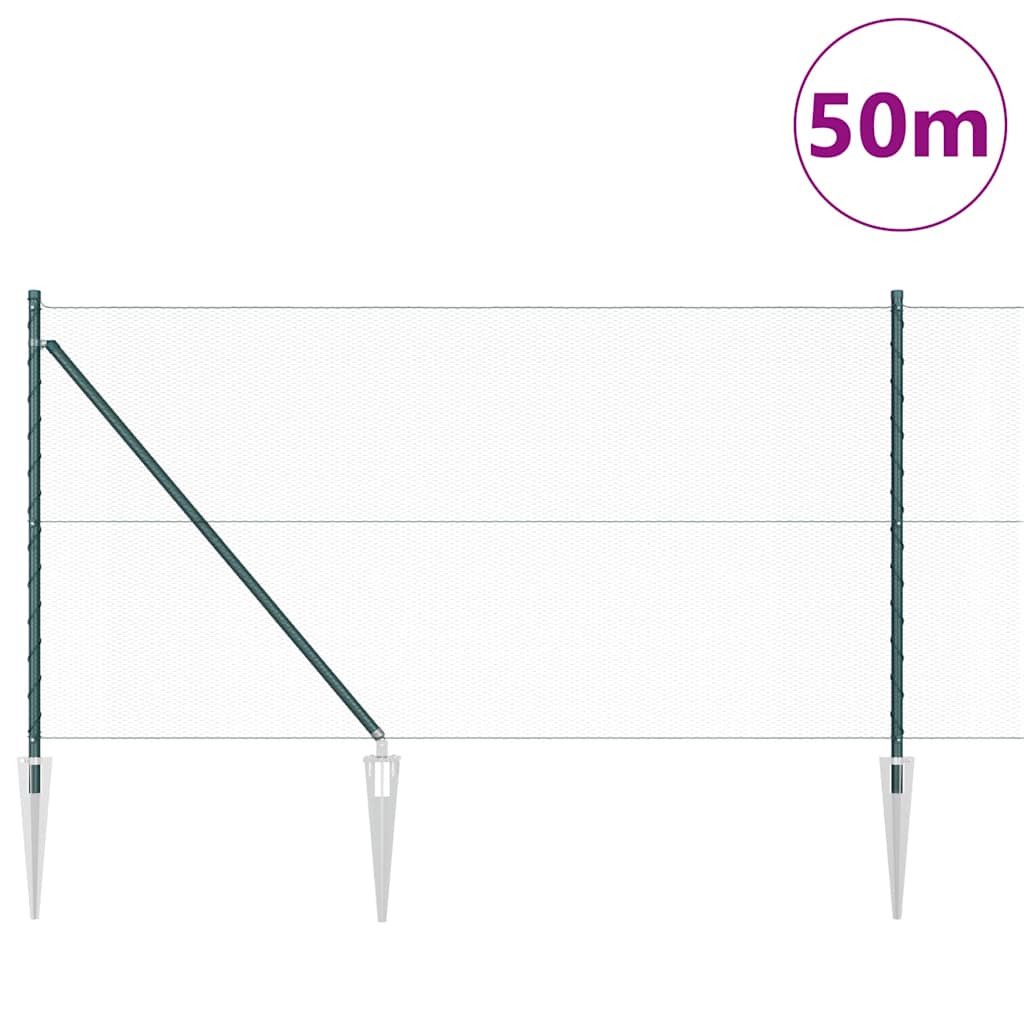 vidaXL Hexagonal Fence with Post 50 x 1 m PVC-Coated Steel Green Mesh 3