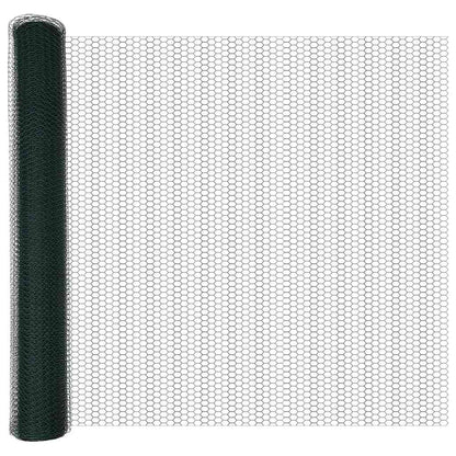 vidaXL Hexagonal Fence with Post 50 x 1 m PVC-Coated Steel Green Mesh 6