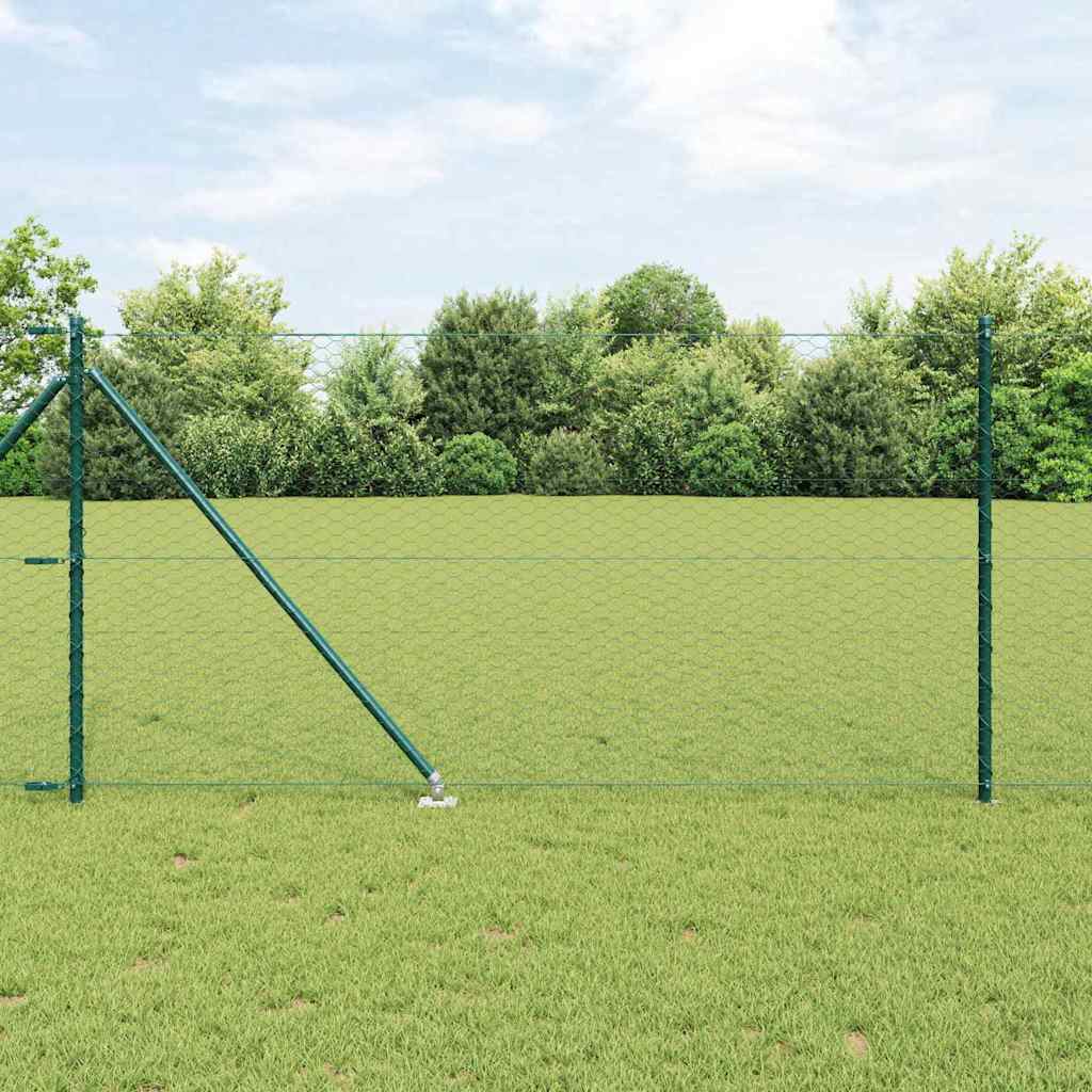 vidaXL Hexagonal Fence with Post 50 x 1 m PVC-Coated Steel Green Mesh 1