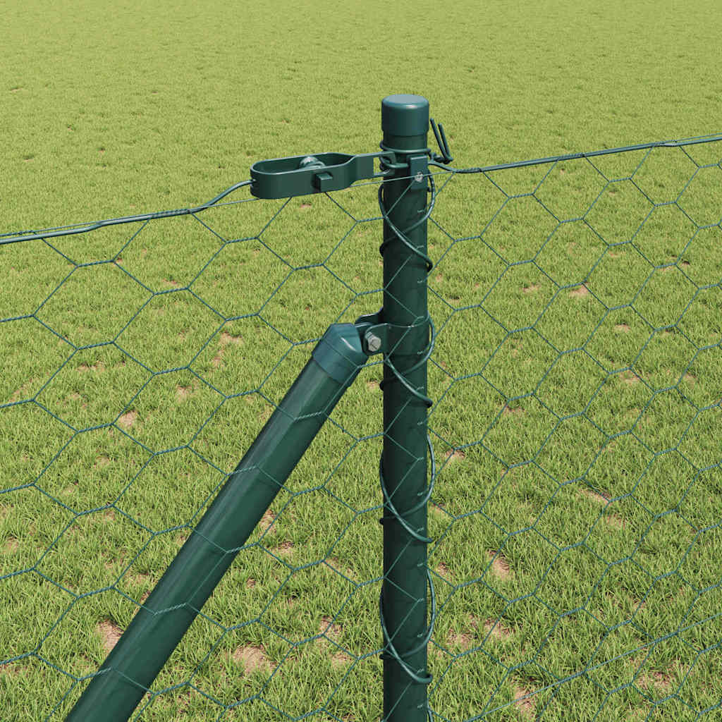 vidaXL Hexagonal Fence with Post 50 x 1 m PVC-Coated Steel Green Mesh 4