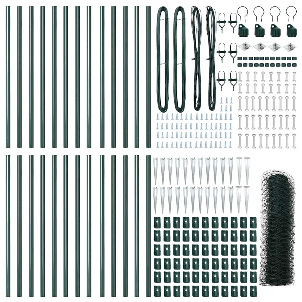 vidaXL Hexagonal Fence with Post 50 x 1 m PVC-Coated Steel Green Mesh 5
