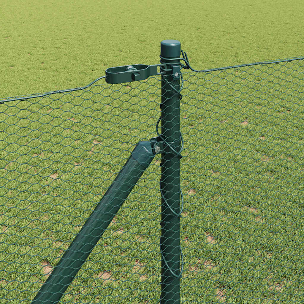 vidaXL Hexagonal Fence with Post 50 x 1.2 m PVC-Coated Steel Green 4